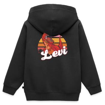 LEVI - Beautiful boy name with T-REX Dino - Kids Premium Organic Zip-up Hoodie - black - Back - AI Model Kid Male (0cm)