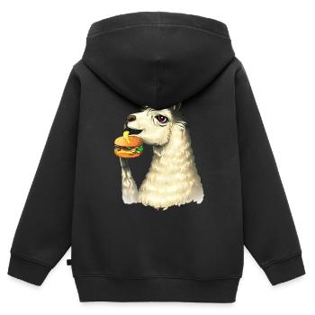 Lama mangeur de cheeseburger - Sweat Premium à capuche zippé enfant bio - noir - Dos - AI Model Kid Male (0cm)