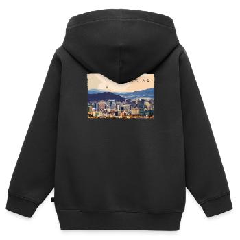 Seoul at Sunset - Kinder Premium Organic Zip Hoodie - Schwarz - Hinten - AI Model Kid Male (0cm)