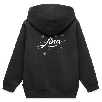 LINA - Girl Name with Colorful Butterflies - Kids Premium Organic Zip-up Hoodie - black - Back - AI Model Kid Male (0cm)