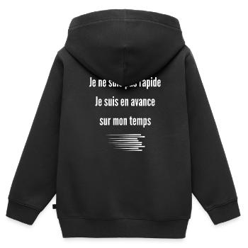 je ne suis pas rapide je suis en avance sur temps - Sweat Premium à capuche zippé enfant bio - noir - Dos - AI Model Kid Male (0cm)