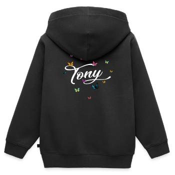 TONY - Girl's Name with Colorful Butterflies - Kids Premium Organic Zip-up Hoodie - black - Back - AI Model Kid Male (0cm)