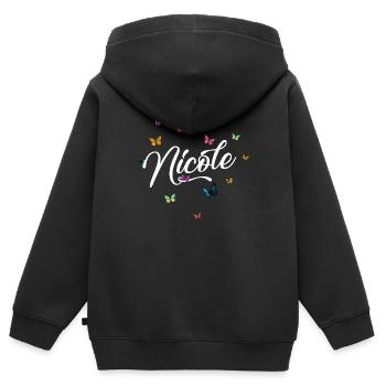 NICOLE - Mädchen Name mit bunten Schmetterlingen - Kinder Premium Organic Zip Hoodie - Schwarz - Hinten - AI Model Kid Male (0cm)