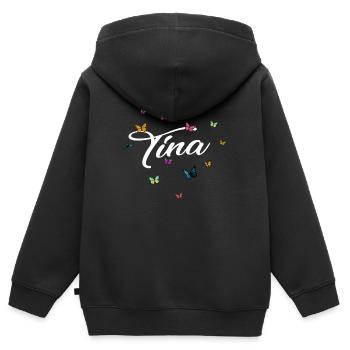 TINA - Girl Name with Colorful Butterflies - Kids Premium Organic Zip-up Hoodie - black - Back - AI Model Kid Male (0cm)