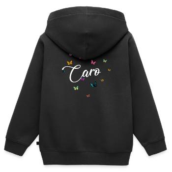 CARO - Girl Name with Colorful Butterflies - Kids Premium Organic Zip-up Hoodie - black - Back - AI Model Kid Male (0cm)
