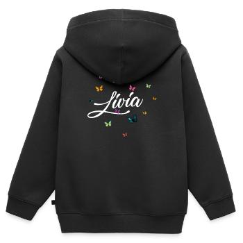 LIVIA - Mädchen Name mit bunten Schmetterlingen - Kinder Premium Organic Zip Hoodie - Schwarz - Hinten - AI Model Kid Male (0cm)