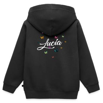 LUCIA - Girl Name with Colorful Butterflies - Kids Premium Organic Zip-up Hoodie - black - Back - AI Model Kid Male (0cm)