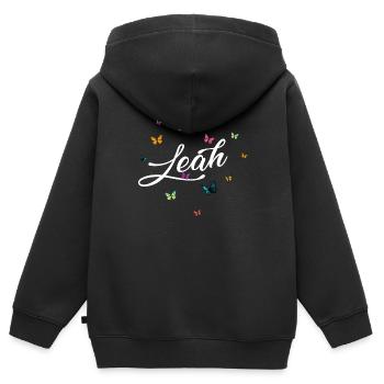 LEAH - Girl's Name with Colorful Butterflies - Kids Premium Organic Zip-up Hoodie - black - Back - AI Model Kid Male (0cm)