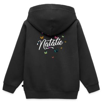 NATALIE - Mädchen Name mit bunten Schmetterlingen - Kinder Premium Organic Zip Hoodie - Schwarz - Hinten - AI Model Kid Male (0cm)