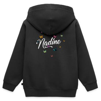 NADINE - Girl Name with Colorful Butterflies - Kids Premium Organic Zip-up Hoodie - black - Back - AI Model Kid Male (0cm)