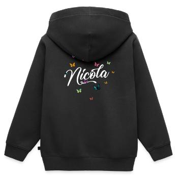 NICOLA - Mädchen Name mit bunten Schmetterlingen - Kinder Premium Organic Zip Hoodie - Schwarz - Hinten - AI Model Kid Male (0cm)