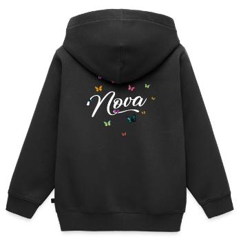 NOVA - Girl Name with Colorful Butterflies - Kids Premium Organic Zip-up Hoodie - black - Back - AI Model Kid Male (0cm)