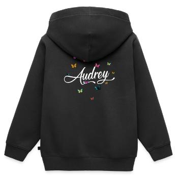 AUDREY - Mädchen Name mit bunten Schmetterlingen - Kinder Premium Organic Zip Hoodie - Schwarz - Hinten - AI Model Kid Male (0cm)