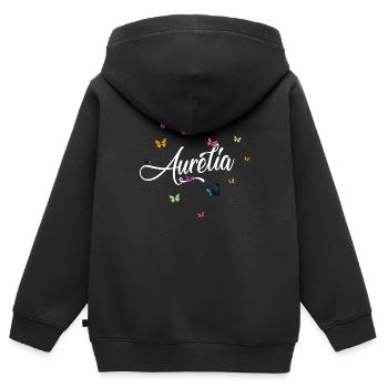 AURELIA - Girl's Name with Colorful Butterflies - Kids Premium Organic Zip-up Hoodie - black - Back - AI Model Kid Male (0cm)