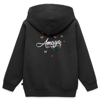 AMAYA - Girl's Name with Colorful Butterflies - Kids Premium Organic Zip-up Hoodie - black - Back - AI Model Kid Male (0cm)