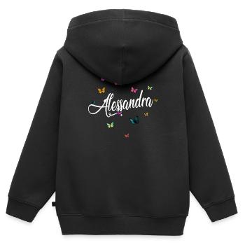 ALESSANDRA - Nom de la fille et papillons colorés - Sweat Premium à capuche zippé enfant bio - noir - Dos - AI Model Kid Male (0cm)