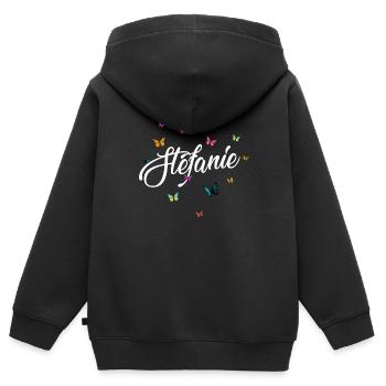 STEFANIE - Girl Name with Colorful Butterflies - Kids Premium Organic Zip-up Hoodie - black - Back - AI Model Kid Male (0cm)