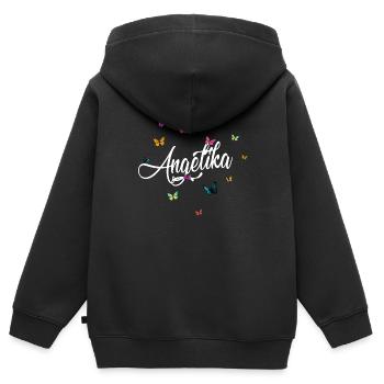 ANGELIKA - Prénom de fille avec des papillons colorés - Sweat Premium à capuche zippé enfant bio - noir - Dos - AI Model Kid Male (0cm)