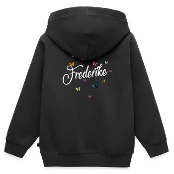 FREDERIKE - Mädchen Name & bunten Schmetterlingen - Kinder Premium Organic Zip Hoodie - Schwarz - Hinten - AI Model Kid Male (0cm)