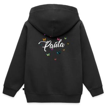 PAULA - Girl Name with Colorful Butterflies - Kids Premium Organic Zip-up Hoodie - black - Back - AI Model Kid Male (0cm)