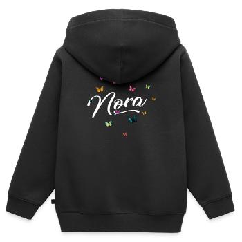 NORA - Mädchen Name mit bunten Schmetterlingen - Kinder Premium Organic Zip Hoodie - Schwarz - Hinten - AI Model Kid Male (0cm)