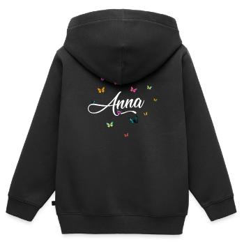ANNA - Mädchen Name mit bunten Schmetterlingen - Kinder Premium Organic Zip Hoodie - Schwarz - Hinten - AI Model Kid Male (0cm)