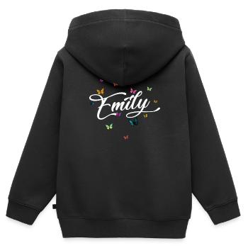EMILY - Girl Name with Colorful Butterflies - Kids Premium Organic Zip-up Hoodie - black - Back - AI Model Kid Male (0cm)
