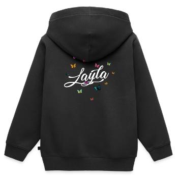 LAYLA - Mädchen Name mit bunten Schmetterlingen - Kinder Premium Organic Zip Hoodie - Schwarz - Hinten - AI Model Kid Male (0cm)
