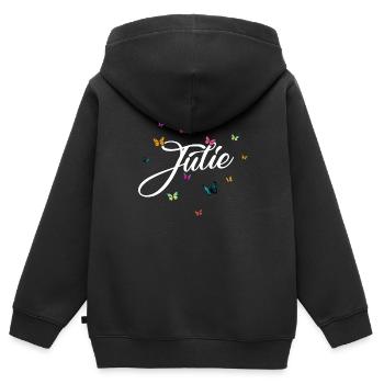 JULIE - Girl Name with Colorful Butterflies - Kids Premium Organic Zip-up Hoodie - black - Back - AI Model Kid Male (0cm)
