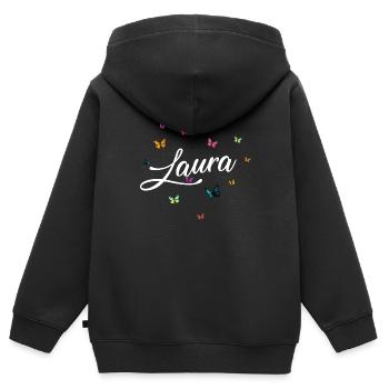 LAURA - Mädchen Name mit bunten Schmetterlingen - Kinder Premium Organic Zip Hoodie - Schwarz - Hinten - AI Model Kid Male (0cm)