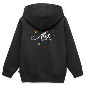 ALEX - Girl Name with Colorful Butterflies - Kids Premium Organic Zip-up Hoodie - black - Back - AI Model Kid Male (0cm)