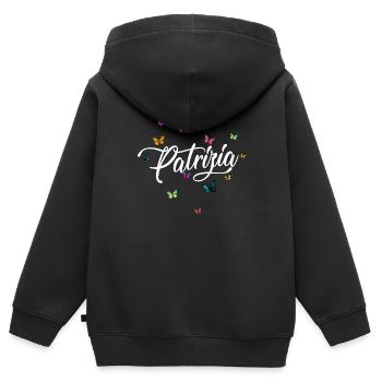 PATRIZIA - Prénom de fille avec des papillons colorés - Sweat Premium à capuche zippé enfant bio - noir - Dos - AI Model Kid Male (0cm)
