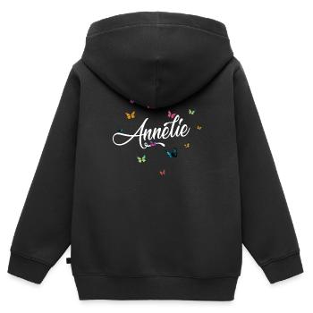 ANNELIE - Mädchen Name mit bunten Schmetterlingen - Kinder Premium Organic Zip Hoodie - Schwarz - Hinten - AI Model Kid Male (0cm)