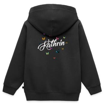 KATHRIN - Girl Name with Colorful Butterflies - Kids Premium Organic Zip-up Hoodie - black - Back - AI Model Kid Male (0cm)