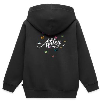 ASHLEY - Mädchen Name mit bunten Schmetterlingen - Kinder Premium Organic Zip Hoodie - Schwarz - Hinten - AI Model Kid Male (0cm)