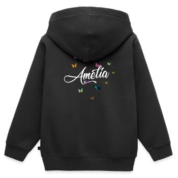 AMELIA - Girl Name with Colorful Butterflies - Kids Premium Organic Zip-up Hoodie - black - Back - AI Model Kid Male (0cm)
