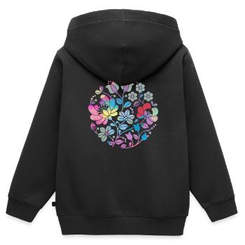 Fleurs hongroises, fleurs, fleurs colorées, vrilles, fleur - Sweat Premium à capuche zippé enfant bio - noir - Dos - AI Model Kid Male (0cm)