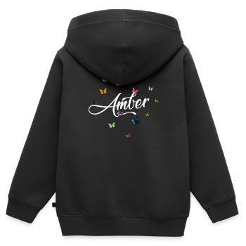 AMBER - Mädchen Name mit bunten Schmetterlingen - Kinder Premium Organic Zip Hoodie - Schwarz - Hinten - AI Model Kid Male (0cm)