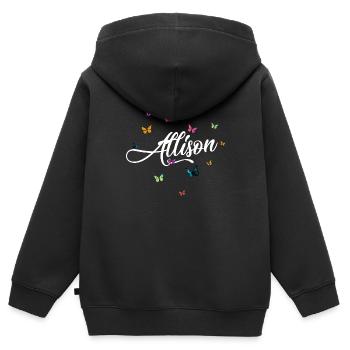 ALLISON - Mädchen Name mit bunten Schmetterlingen - Kinder Premium Organic Zip Hoodie - Schwarz - Hinten - AI Model Kid Male (0cm)