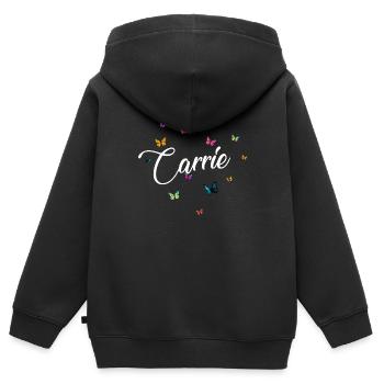 CARRIE - Mädchen Name mit bunten Schmetterlingen - Kinder Premium Organic Zip Hoodie - Schwarz - Hinten - AI Model Kid Male (0cm)