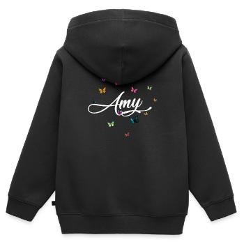 AMY - Mädchen Name mit bunten Schmetterlingen - Kinder Premium Organic Zip Hoodie - Schwarz - Hinten - AI Model Kid Male (0cm)