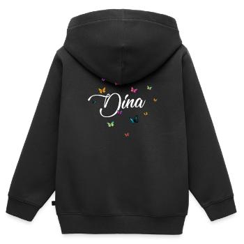 DINA - Nom de fille avec des papillons colorés - Sweat Premium à capuche zippé enfant bio - noir - Dos - AI Model Kid Male (0cm)