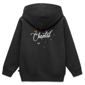 CHANTAL - Mädchen Name mit bunten Schmetterlingen - Kinder Premium Organic Zip Hoodie - Schwarz - Hinten - AI Model Kid Male (0cm)