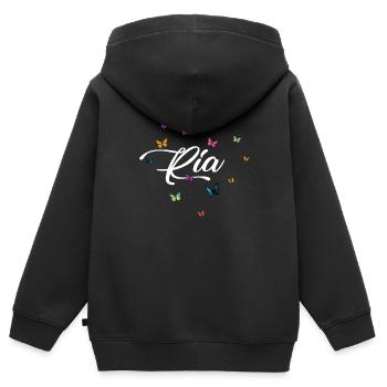 RIA - Nom de fille avec des papillons colorés - Sweat Premium à capuche zippé enfant bio - noir - Dos - AI Model Kid Male (0cm)