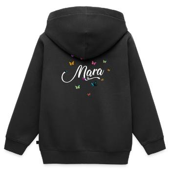 MARA - Nom de fille avec des papillons colorés - Sweat Premium à capuche zippé enfant bio - noir - Dos - AI Model Kid Male (0cm)