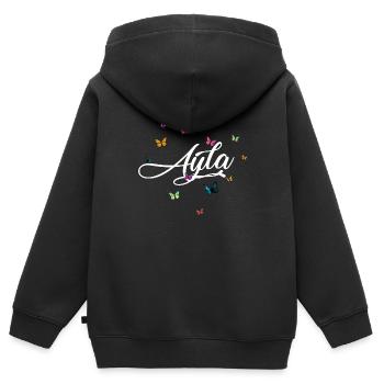AYLA - Nom de fille avec des papillons colorés - Sweat Premium à capuche zippé enfant bio - noir - Dos - AI Model Kid Male (0cm)