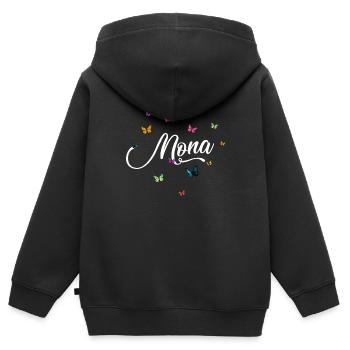 MONA - Mädchen Name mit bunten Schmetterlingen - Kinder Premium Organic Zip Hoodie - Schwarz - Hinten - AI Model Kid Male (0cm)