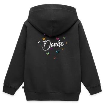 DENISE - Girl's Name with Colorful Butterflies - Kids Premium Organic Zip-up Hoodie - black - Back - AI Model Kid Male (0cm)