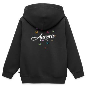 AURORA - Mädchen Name mit bunten Schmetterlingen - Kinder Premium Organic Zip Hoodie - Schwarz - Hinten - AI Model Kid Male (0cm)