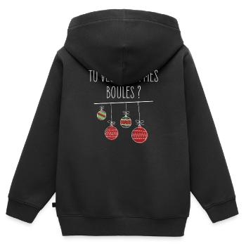 Tu veux voir mes boules ? - Humour Noël - Sweat Premium à capuche zippé enfant bio - noir - Dos - AI Model Kid Male (0cm)